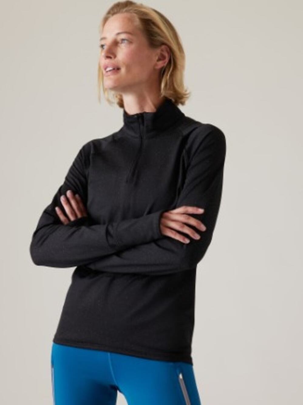Athleta Whistler Half Zip Black Large Workout Athletic